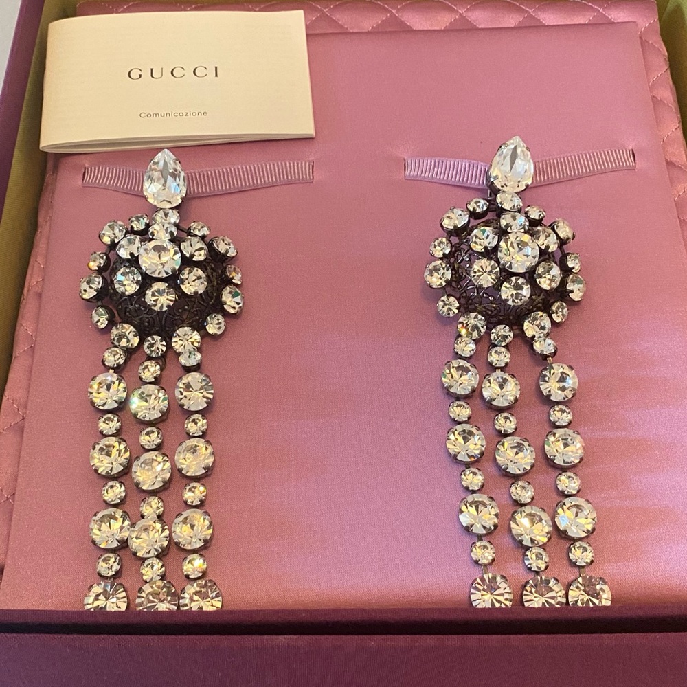 Gucci Crystal Drop Earrings - Silver